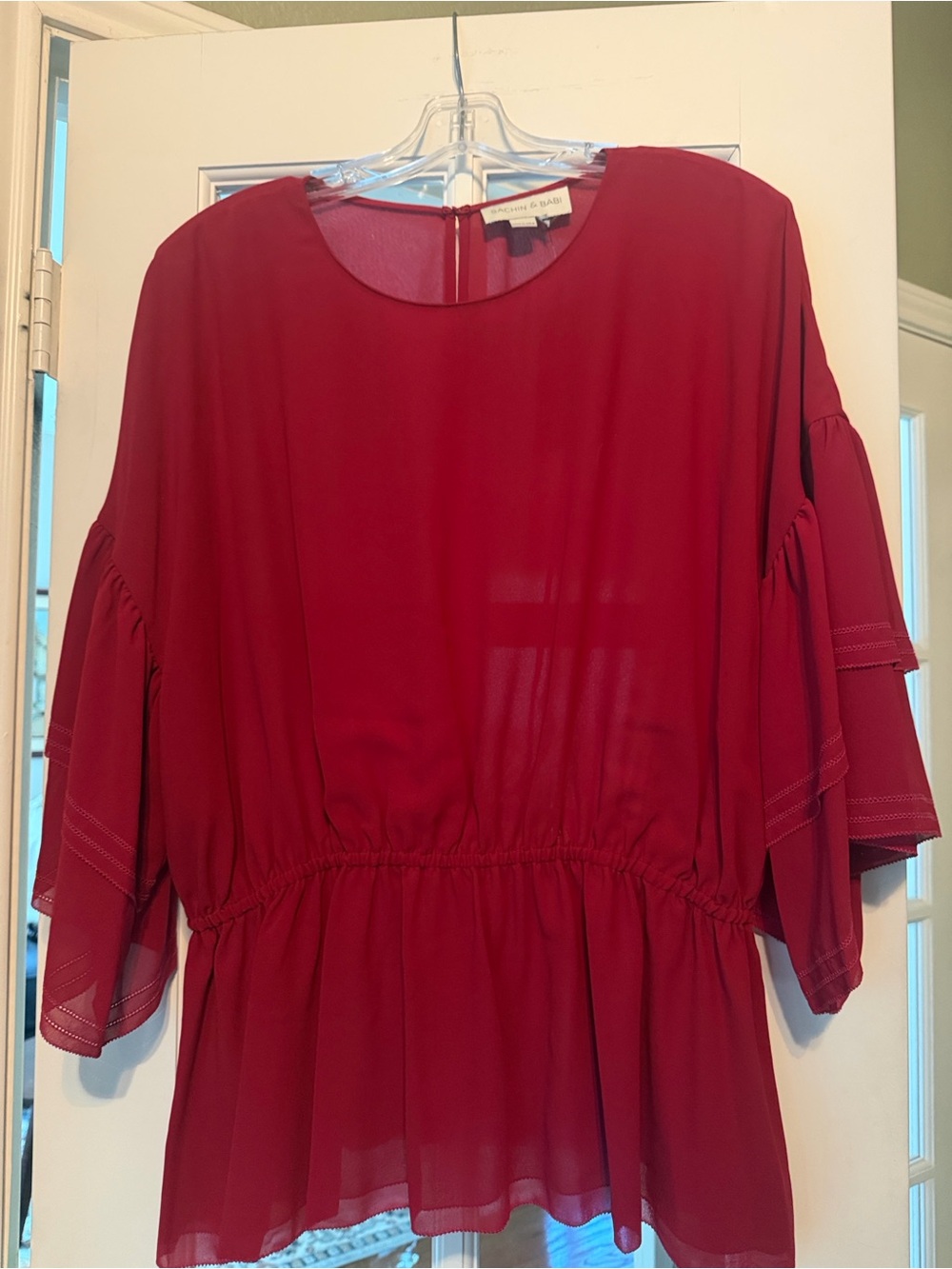 Sachin + Babi Wine Red Chiffon Peplum Blouse
